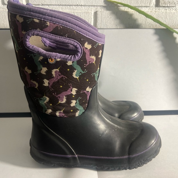 Kids' Black and Purple Unicorn Rain Boots - Picture 1 of 2